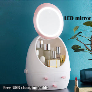 USB Rechargeable Makeup Organizer case Cosmetic Storage Box  Jewelry Container Dust proof Drawer Waterproof Mirror LED Light