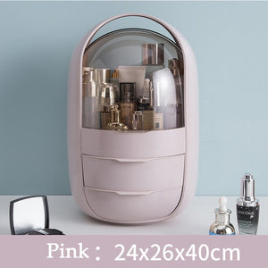 USB Rechargeable Makeup Organizer case Cosmetic Storage Box  Jewelry Container Dust proof Drawer Waterproof Mirror LED Light