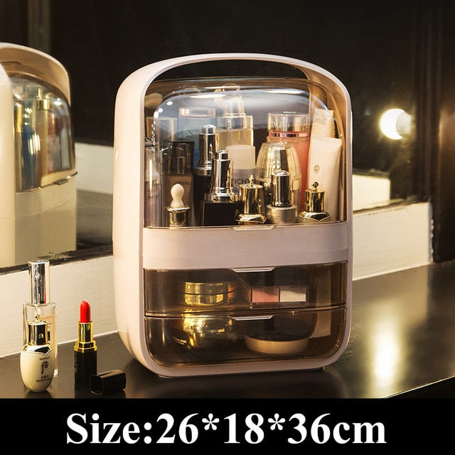 USB Rechargeable Makeup Organizer case Cosmetic Storage Box  Jewelry Container Dust proof Drawer Waterproof Mirror LED Light